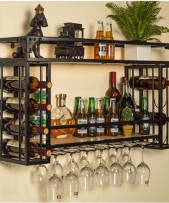 Présentoir à vin Mural en métal Moderne, casier à vin de Bar avec Support pour Verres à Pied, Porte-Bouteilles Multifonctionnel, Support pour Verres à vin, étagères de Bar pour BOU