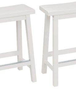 Amazon Basics Lot de 2 tabourets de comptoir de cuisine en bois massif blanc, petit tabouret de bar et de salle à manger, montage facile, moderne, 61 cm de haut