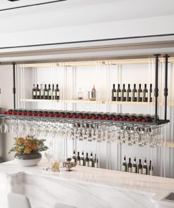 Étagère de Rangement pour Bouteilles de vin à Suspendre au Plafond, présentoir Industriel pour Verres à Pied Noirs, Support de Verre à vin à Hauteur réglable pour Bar de Cuisine (Taille : 80