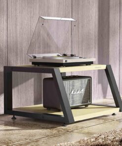 Tourne Disque Vinyle Stockage Étagères Rack de Stockage Audio Vidéo Table d'Appoint avec Armoire de Rangement pour Albums Magazines pour Le Bureau, La Chambre À Coucher(Khaki,Tall 35cm)