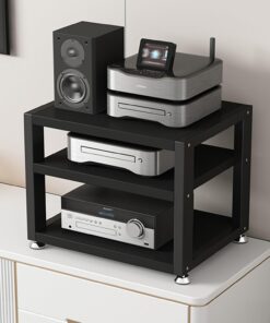 Meuble Hifi,Meubles pour Audio/Vidéo,Support d’Imprimante à 3/4 Niveaux,Armoire de Stockage Multimédia,Meuble pour Scanner,Étagère À Disques en Bois,pour Lecteurs DVD/Consoles de Jeux(Nero,40X35X35.5C
