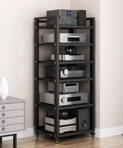 Meuble Hi FI À 6 Niveaux, Rack Audio avec Étagères Réglables, Meuble Rack Audio Mobile, Meuble Stéréo Ouverte, Meuble Audio Vidéo, Support De Rangement for Le Bureau À Domicile(Nero)