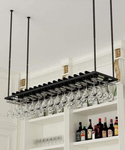 MObyat Casier à vin Suspendu au Plafond avec Support en Verre, pour Les Amateurs de vin, Meubles de Bar et casier à vin, Supports pour Verres à Pied, Support pour Bouteille de vin Suspend