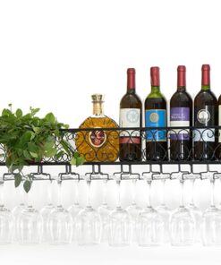 Casier à vin Noir à Suspendre au Plafond, Support pour Bouteille de vin, étagère de Rangement pour Verres à Champagne en Fer pour Bar à Domicile, étagère de Rangement Flottante en