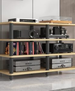 Media Rack, Supports D'enceintes Rack Audio avec Cadre Métallique, Meuble Stéréo Ouverte, Meuble Rack Audio Moderne, pour la Maison, Bureau(Natural,4 Tier 120x40x70CM)