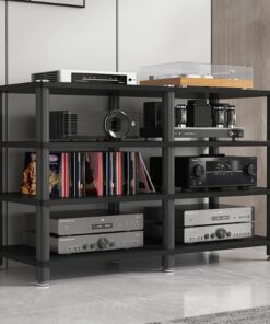 Meuble HiFi, Support multimédia, Meuble Rack Audio Ouvert avec Un Grand Espace de Rangement, Meuble stéréo Domestique Multicouche au Sol, for Salon, Salle de Jeux, Salle d'enregistrement(Nero)