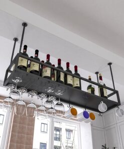 Casier à vin à l'envers, décoration Suspendue au Plafond, Support à vin, Supports en Verre en Fer, étagère de Rangement Simple pour Bouteilles de vin et Plantes pour la Maison, Le Bar, la CU
