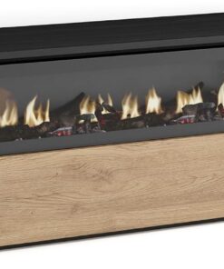 Skraut Home | Meuble TV | Banc Télé | Grand Espace de Rangement | 150x45x35cm | pour Les TV jusqu'à 65" | Cheminée électrique | Style Moderne | Chêne et Noir