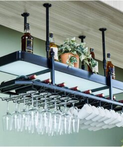 Casiers À Vin Maison/Bar Rétro Industriel Fixé Au Mur avec Porte-Verre, Étagères À Vin Suspendues en Métal Rustique, Porte-Bouteille À 2 Niveaux, Étagère Murale, pour Bar/Cuisine/A