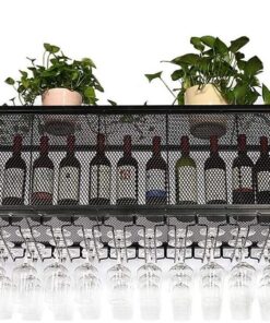 Casier à vin et Support de Verre monté au Plafond, casier à vin Suspendu Industriel avec Support de Verre et étagère, Support de Verre à vin Suspendu à 2 Couches pour Bar, Support