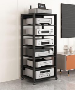 Support multimédia AV à 5/6/7 niveaux, support audio pour lecteur CD, armoire de rangement pour composants stéréo avec étagère en bois réglable en hauteur pour la maison/bureau/théâtre, 50 x