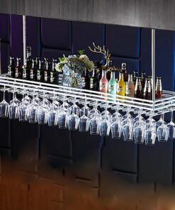 Casier à vin Suspendu au Plafond en métal et Fer pour Verres à vin et Bouteilles pour Bars, Restaurants, Cuisines, Hauteur réglable pour Bar, décoration d'intérieur, Blanc (60 x 3)