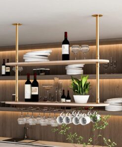 Étagère à vin de Plafond, étagère à vin en métal avec Verre, étagère à vin de comptoir de Bar Suspendue réglable en Hauteur, Bouteille de vin, pour Bars Restaurants Cuisine/Couleur