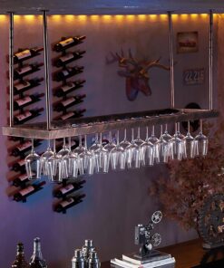 Casier à vin en métal, réglable en Hauteur, Support de Verre à vin en Fer, Support Suspendu en Verre à vin monté au Plafond, pour Bars, Restaurants, cuisines/couleur/100 cm