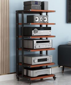 Meuble HiFi à 6 Niveaux, Meuble Rack Audio de Rangement Ouverte, Meuble stéréo avec roulettes, Meuble Audio Vidéo for la Maison/Bureau/Audio vidéo/DJ/théâtre(Rosso)