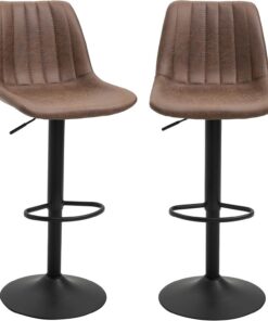 HOMCOM Lot de 2 Tabourets de Bar Tabouret Haut Vintage Réglable Marron | Pivotant, avec Repose-Pied