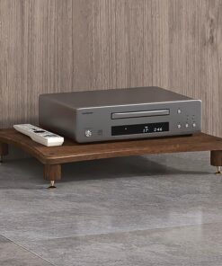 Meuble Rack Audio 1/2/3/4 Niveaux, Meuble Hi Fi avec Pied Amortisseur, Meuble Audio Vidéo en Bois Massif, Meuble Stéréo Ouverte, Supports Composant Multimédia(Black walnut,1 tier 60x48x10CM
