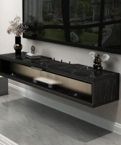 Meuble TV Mural, Meuble TV Flottant, Meuble TV Mural, Console TV en Bois avec Rangement, Table TV, Support TV étagère, Centre de Divertissement pour Salon et Chambre (Noir 1,10)
