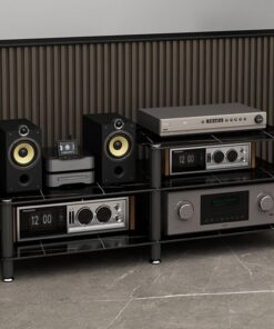 Meuble Audio Vidéo, Meuble HiFi de Rangement Ouverte, Meuble stéréo avec comptoir en Dalle de Pierre, Meuble Rack Audio for réunion, Salon, Salle d'enregistrement(Nero)