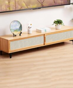 Meuble TV en Bambou avec Porte Coulissante, Armoire Basse de Rangement, Centre de Contrôle D'équipement de Divertissement Audio et Vidéo Domestique, pour Téléviseurs de 32 a 65 Pouces (Color