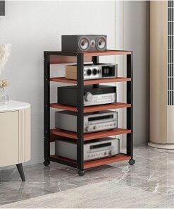 Générique Meuble Tour Audio vidéo stéréo à 5 Niveaux – Support de Rangement multimédia pour Salon, Tourne-Disque, amplificateur, Console de Jeu et Home cinéma – Support pour Platine Vinyle (Rouge)