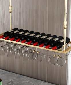 Casier à vin Suspendu au Plafond avec Supports à Verres et étagère Flottante Porte-Bouteilles de vin en métal et Organisateur pour Bars, Restaurants et Cuisines 60 x 30 cm