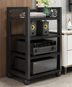 Meuble HiFi à 4 Niveaux, Meuble Audio Vidéo avec Conception de Garde-Corps, Meuble stéréo à Hauteur réglable, Meuble Rack Audio for la Maison/Le Bureau/Le cinéma(Nero)