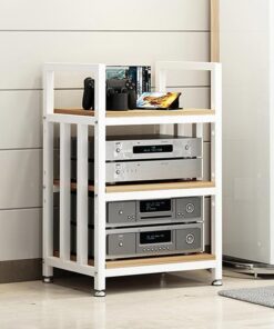 Rack Audio 3/4 Niveaux, Meuble Hi Fi Avec Étagères Réglables, Meuble Rack Audio En Bois Avec Patins Antidérapants, Meuble Audio Vidéo Ouverte, for Chaîne Stéréo De Divertissement(Wit,3-tier)