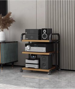Support pour Composants Audio, Tour multimédia, Support stéréo, étagère avec roulettes, Support Robuste en Acier 3/4/5 Couches pour système de Divertissement à Domicile (Couleur : 3 Niveaux-