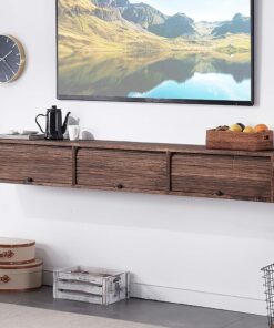 Meuble TV Suspendu en Bois，Support TV mural avec porte à volet roulant，Centre de Console multimédia de Divertissement avec Grand Espace， Meuble de Divertissement Moderne，pour le salon, la chambre(150*