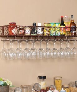 Étagère à Bouteilles pour Bouteilles d'alcool, étagère à Verres à vin inversée en Fer, étagères de Bar flottantes avec Support à Verres à vin, étagères de Bar Simples pour bouteill