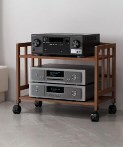 Étagères Rack de Stockage Audio Vidéo,Rack Stéréo Armoire AV,Meuble DVD avec Roues,Support de Stockage Audio,Meuble HiFi avec Etagères,pour Bureau Salon Studio D'enregistrement.(50x38x53cm)
