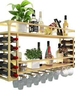 Casier à vin mural avec support pour verres à pied, présentoir à vin mural pour bar, présentoir à vin mural, casier à vin pour salle à manger, maison, bar, cuisine (dimensions : 100 x 25 x 5