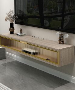 Meuble TV Mural, Meuble TV Flottant, Meuble TV Mural, Console TV en Bois avec Rangement, Table TV, Support TV étagère, Centre de Divertissement pour Salon Chambre (Gris, 80 *