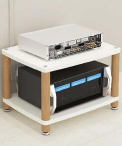 Meuble Chaine HiFi à 2/3/4 Niveaux,Meuble Imprimante,Meubles Multimedia,Meuble stéréo Support Audio,Rangement Maison,Étagère pour Audio/vidéo en Bois,pour Bureau Salon(Wit,60x48x46cm)