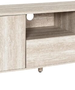 HOME DECO FACTORY - HD7777 - Meuble TV Pietra avec Rangements Fermés et Niche Centrale - Design Sobre en Bois MDF - Idéal pour Équipements Multimédias - Couleur Blanc Beige - Taille Standard