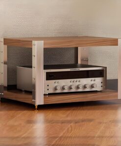 Rack Audio AV, support audio sur pied, Meuble HiFi CD, support TV d'angle for la maison, Meuble Audio Vidéo réglable en hauteur, étagère de rangement ouverte multifonction(Walnut,24.6"x18.7"x15