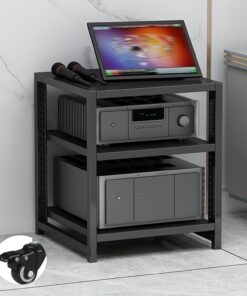 Meuble Hifi à 3/4/5/6 niveaux Support Multimedia AV Imprimante DVD Étagère Audio-vidéo avec roulettes Meubles Stéréo Étagère pour Console de Jeu avec étagères réglables Supports d'angle pour salon(Ner