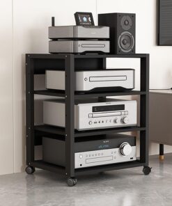 Support pour Lecteur Tour, Support AV à 2/3/4/5 Niveaux, Support pour Lecteur CD, Meuble TV Moderne, Support o-Video avec roulettes, Rack/Meuble TV pour Salon/Maison/Bureau (110 cm/43 Pouces