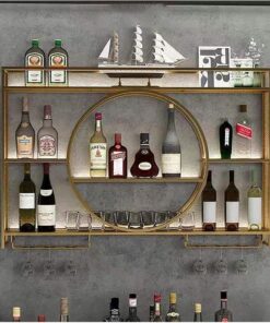 Casiers à vin muraux en métal, étagères flottantes pour Bar Moderne, casiers à vin Ronds industriels Suspendus, étagères de Bar pour Bouteilles d'alcool, Porte-Bouteilles en Fer mu