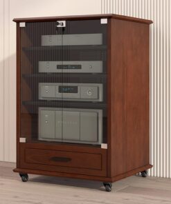 Meuble Hi Fi, Meuble Audio Vidéo À 3/4 Niveaux, Meuble Stéréo Avec Tiroir, Armoire De Rangement Multimédia Moderne, Avec Étagères Réglables, Portes En Verre Trempé Et Gestion Des Câbles(4-ti