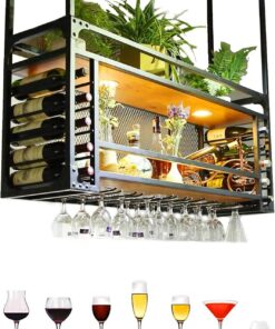 Étagère à vin Vintage à Suspendre pour Bar, café et Restaurant, Hauteur réglable (30 à 60 cm), étagère de présentation autoportante ou décorative au Plafond pour Cuisine