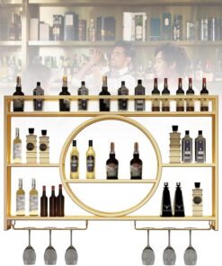Barre Murale, Support Mural pour Bouteilles de vin et Verres en métal Moderne, pour Bar, Autonome, Mince et Haut (Taille : 140 x 15 x 80 cm, Couleur : doré)