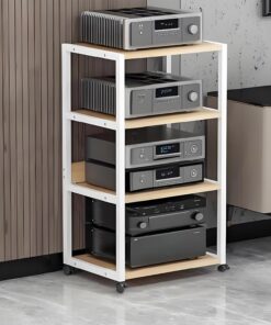 Meuble chaine hifi meubles pour,meuble chaine hifi Support De Stockage De Composants Audio Multicouche,meuble CD porte-disques vinyle,Support Multimédia Avec Roulettes,étagère porte-CD(White-C,50x40x1