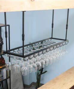 Casier à vin de Plafond et Support pour Verre à vin, casier à vin en métal avec Support pour Verre, Support réglable pour Bouteilles de vin suspendues pour Bars, Cuisines, restaura