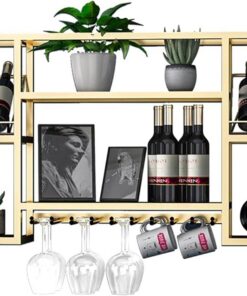 Présentoir à vin Mural, étagères flottantes pour Bar, casier à vin Mural Industriel, casier à vin avec Porte-Verres, pour Cuisine, Bar, Salle à Manger (Dimensions : 80 x 25 x 60 cm)