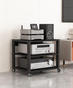 Support audio à 3/4/5/6/7 niveaux, support pour lecteur multimédia CD, armoire pour composants audio/vidéo, étagère de rangement mobile sur pied en bois avec roulettes pour la maison/bureau/
