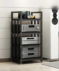 Étagère d'angle pour Support multimédia AV à 4 Couches,Meuble HiFi,étagères Audio-vidéo,Meuble Chaine HiFi Rangement Audio Et Vidéo for Bureau À Domicile,Meuble multimédia Audio stéréo à(C)