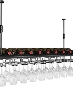 Casier à vin Suspendu avec Support pour Verre, Support à Verre à vin en métal Vintage Industriel, Support à Verre à vin Mural réglable en Hauteur pour Bar, café, Cuisine (Taille :