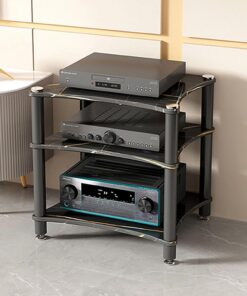 Rack Audio, Meuble Hi FI avec Pieds Amortisseurs, Meuble Stéréo Ouverte, Rangement for Composant Stéréo De Divertissement, Meuble Rack Audio Moderne for Salon(3-Tier)